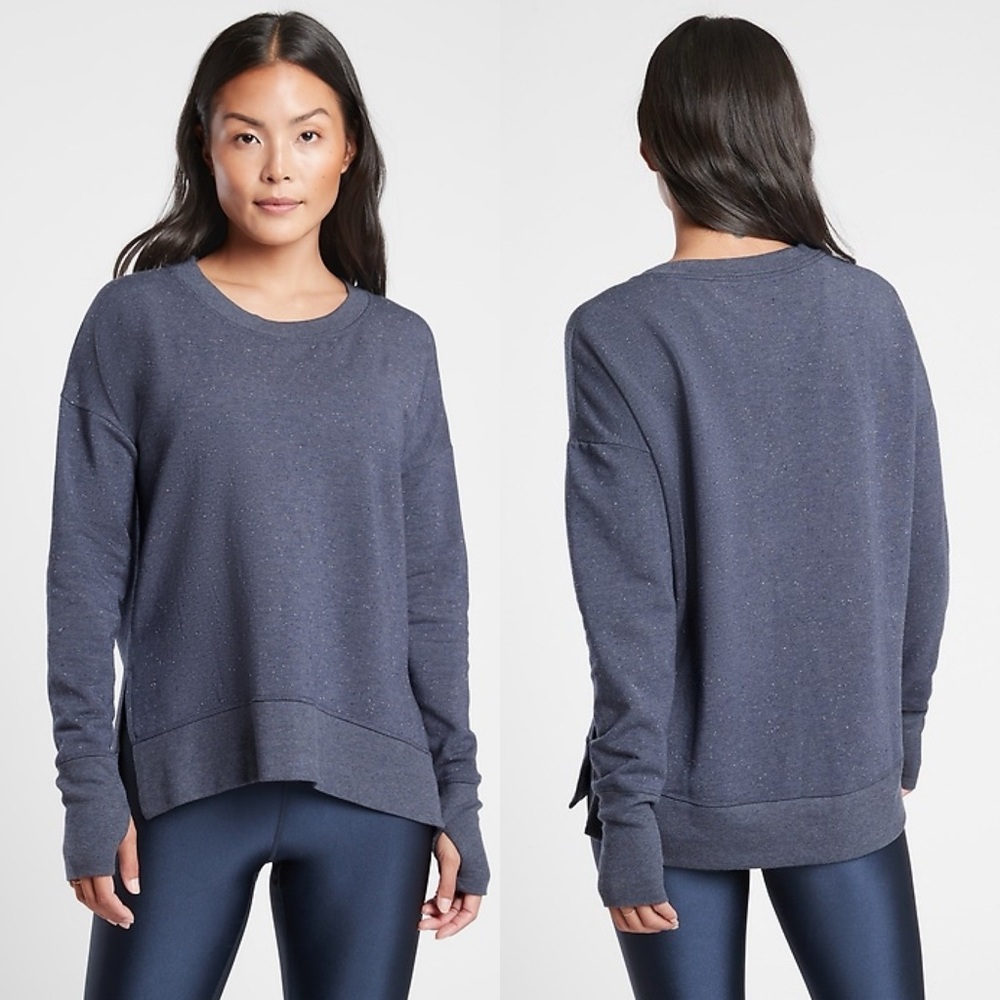 ATHLETA Balance Pullover Crewneck Sweatshirt in Navy Multi Nep Size L